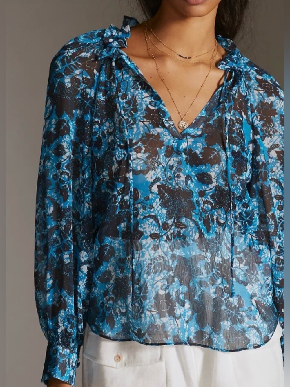 Anthropologie Sheer Printed Peasant Blouse Medium